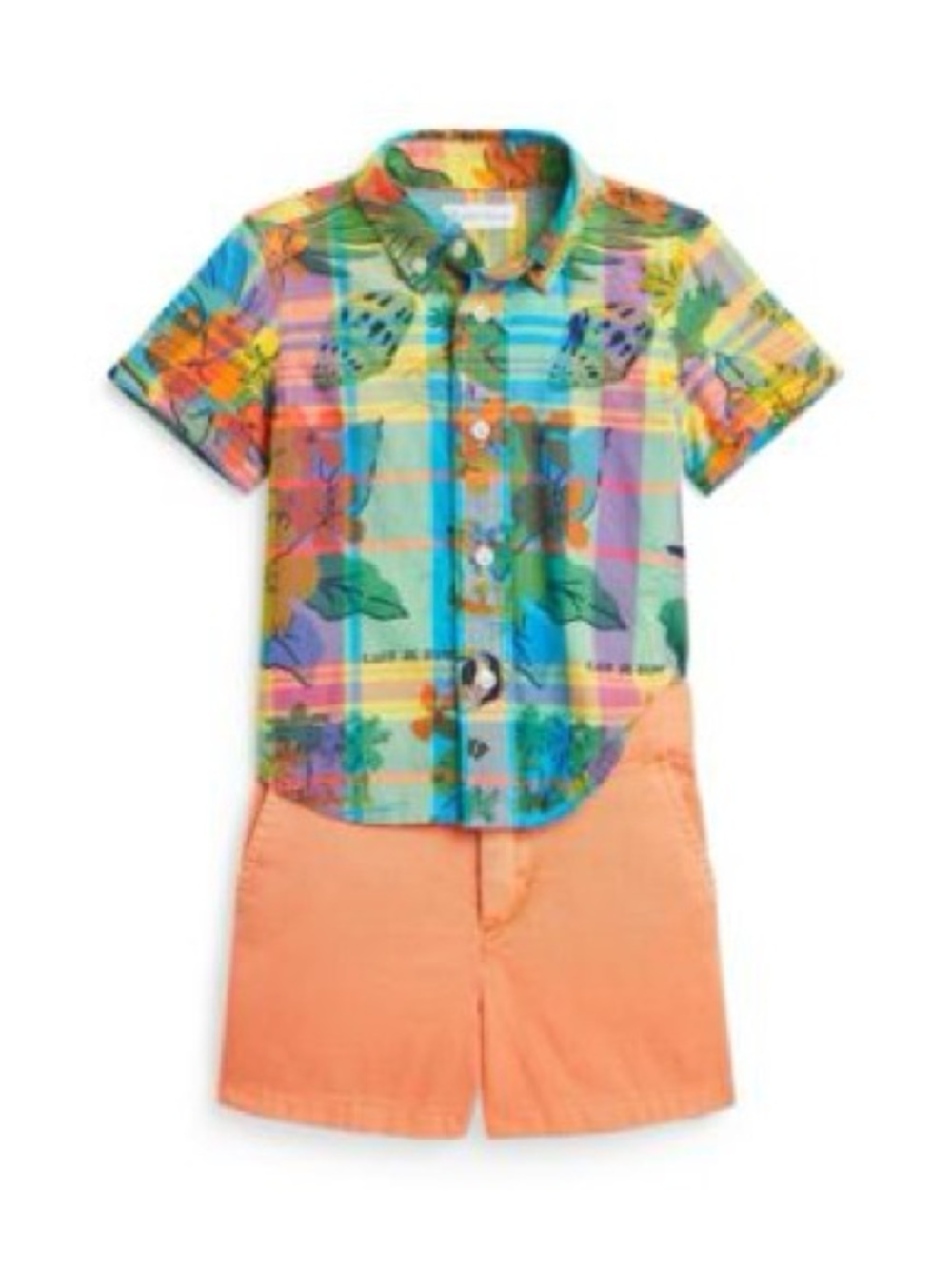 Ralph Lauren Multi-Color Plaid Tropical Button-Down with Orange Shorts